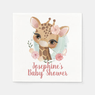 Pink Watercolor Giraffe Babydusche Serviette