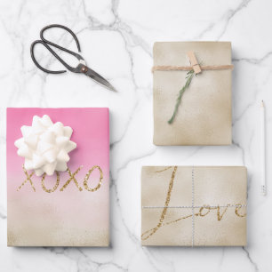 Pink Watercolor Glam Gold Gefärbte Krawatte XOXO G Geschenkpapier Set