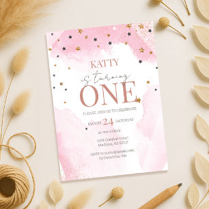 Pink Watercolor Glitzer 1. Geburtstag Einladung