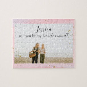 Pink Watercolor Gold Bridesmaid Vorschlag Foto Puzzle