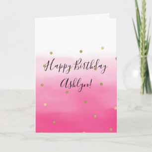 Pink Watercolor Gold Confetti Ombre Geburtstag Karte