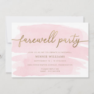 Pink Watercolor Gold Farewell Party Einladung