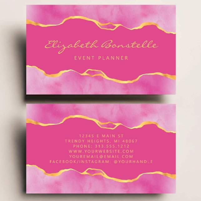 Pink Watercolor Gold Foil Luxus Visitenkarte (Von Creator hochgeladen)