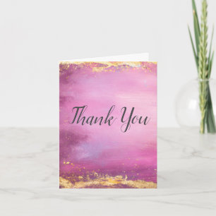 Pink Watercolor & Gold Foil Trim Danke Karte