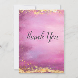 Pink Watercolor & Gold Foil Trim Danke Karte