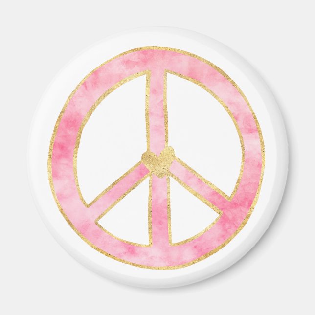 Pink Watercolor Gold Friedenszeichen Herz Magnet (Vorne)
