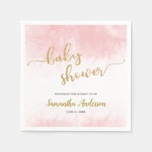 Pink Watercolor Gold Glitzer Babydusche Serviette