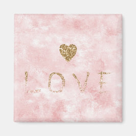 Pink Watercolor Gold Glitzer Liebe Herz Magnet