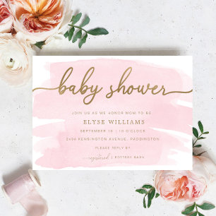 Pink Watercolor Gold Kinderdusche Einladung