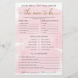 Pink Watercolor Gold Know The Mama to be Game