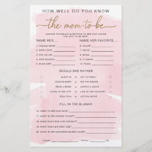 Pink Watercolor Gold Know The Mama to be Game