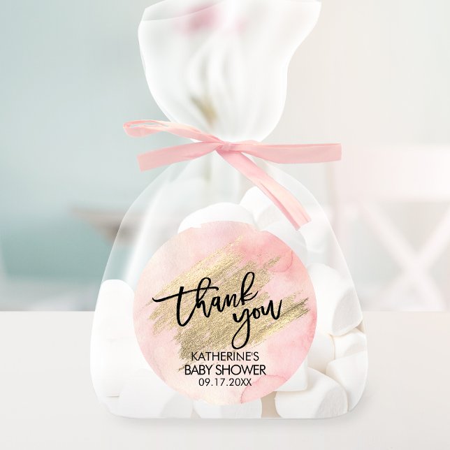 Pink Watercolor Gold Pinselstrich Stroke Baby Dusc Runder Aufkleber (Von Creator hochgeladen)