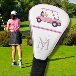 Pink Watercolor Golf Cart Name Monogram Headcover