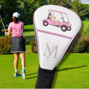 Pink Watercolor Golf Cart Name Monogram Headcover