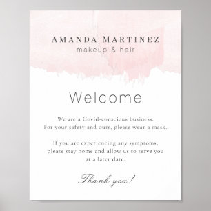 Pink Watercolor Hair Makeup Salon Covid Willkommen Poster