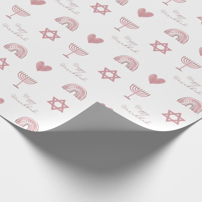 Pink Watercolor Hanukkah Wrapping Paper Geschenkpapier (Ecke)