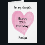 Pink Watercolor Heart 25th Birthday<br><div class="desc">A personalized pink heart 25th birthday card for daughter, granddaughter, niece, etc. The front of this minimalist 25th birthday card for her can be personalized with the birthday recipient's name. The inside birthday message can also be edited. This would make a wonderful birthday card keepsake for her twenty fifth birthday....</div>