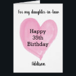 Pink Watercolor Heart 35. Birthday<br><div class="desc">A personalized watercolor pink heart 35th birthday card for daughter-in-law, daughter, sister usw. The front of this modern 35th birthday card for her can be personalize with the birthday recipient's name. The inside birthday message can be edited. This would make a einzige personalized card keepsake for her thirty fifth birthday....</div>