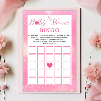 Pink Watercolor Heart Baby Dusche BINGO Spiel Briefpapier