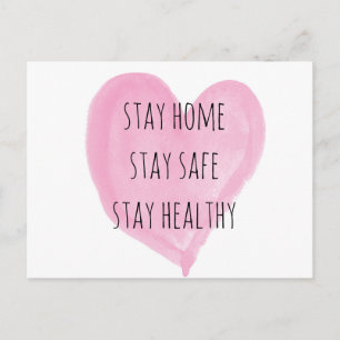 Pink Watercolor Heart Bleibe Healthy Postkarte