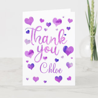 Pink Watercolor Heart Thank You Card Dankeskarte