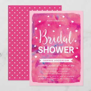 Pink Watercolor Hearts Bridal Dusche Einladung