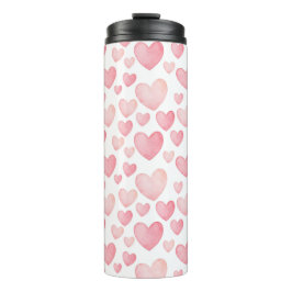 Pink Watercolor Hearts Pattern Thermosbecher