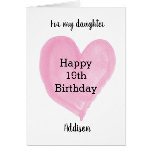 Pink Watercolor Herz 19. Geburtstag
