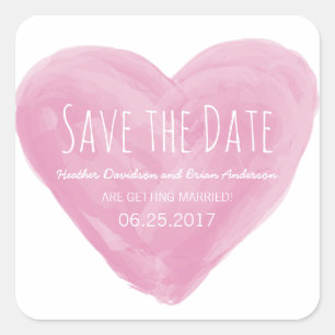 Pink Watercolor Herz Save the Date Aufkleber