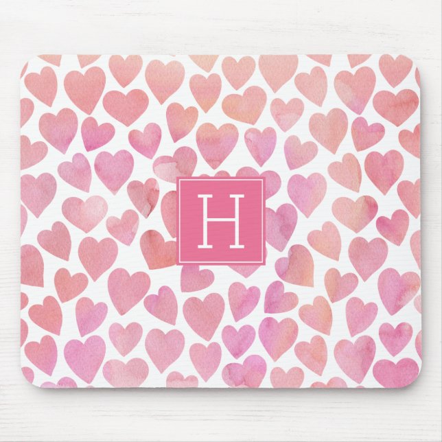 Pink Watercolor Herzmuster Mousepad (Vorne)