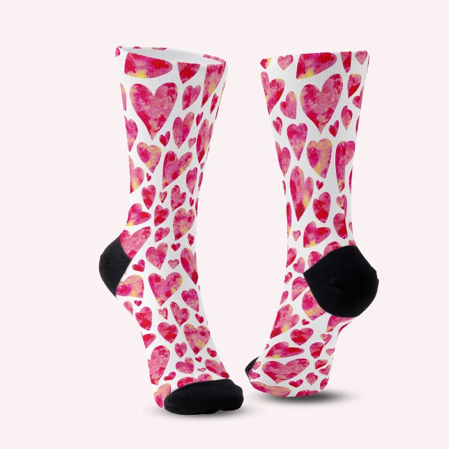 Pink Watercolor Herzmuster Socken (Von Creator hochgeladen)