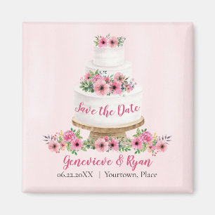 Pink Watercolor Hochzeitstorte Save the Date Magnet