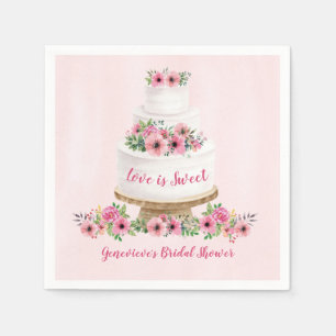 Pink Watercolor Hochzeitstorte Serviette
