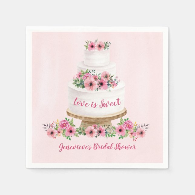 Pink Watercolor Hochzeitstorte Serviette (Vorderseite)