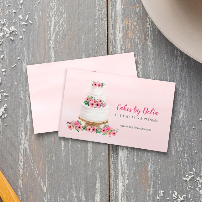 Pink Watercolor Hochzeitstorte Visitenkarte (Pink Watercolor Wedding Cake Business Card)