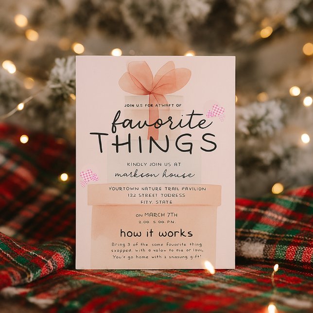 Pink Watercolor Holiday Favorite Things Party  Einladung (Von Creator hochgeladen)