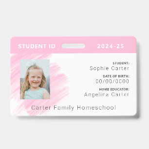 Pink Watercolor Homeschool Student ID Abzeichen Ausweis