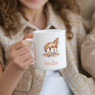 Pink Watercolor Horse Individuelle Name Kaffeetasse