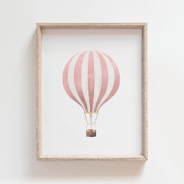 Pink Watercolor Hot Air Ballon Kinderzimmer Poster
