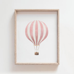 Pink Watercolor Hot Air Ballon Kinderzimmer Poster