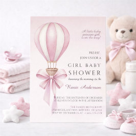 Pink Watercolor Hot Air Balloon Girl Baby Shower Einladung