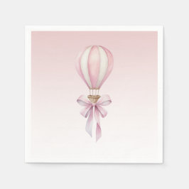 Pink Watercolor Hot Air Balloon Girl Baby Shower Serviette