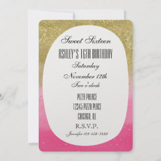 Pink Watercolor Imitate Gold Glitzer Confett Sweet Einladung