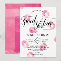 Pink Watercolor Kisses 16 . Geburtstag