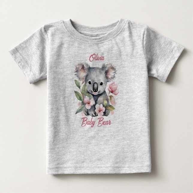 Pink Watercolor Koala Birthday Baby T-shirt (Vorderseite)
