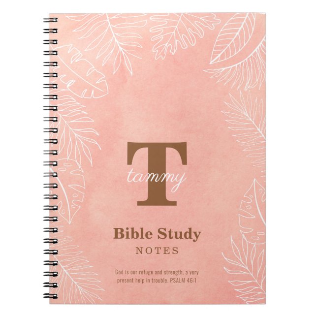 Pink Watercolor Leaves Monogram Bible Study Notizblock (Vorderseite)