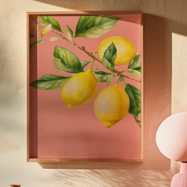 Pink Watercolor Lemons Poster