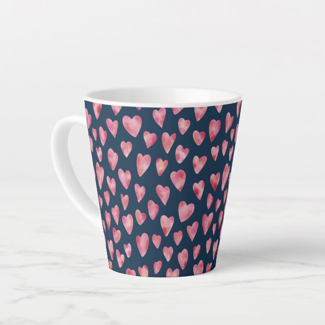 Pink Watercolor Liebe Herzmuster Milchtasse (Linke Ecke)