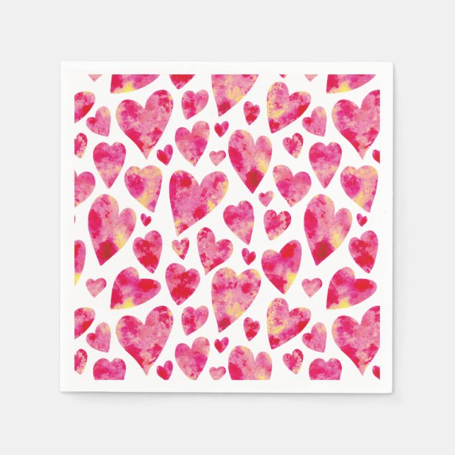 Pink Watercolor Liebe Herzmuster Serviette (Vorderseite)