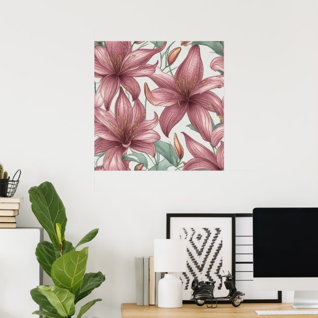 Pink Watercolor Lily Blume Poster (Heimbüro)
